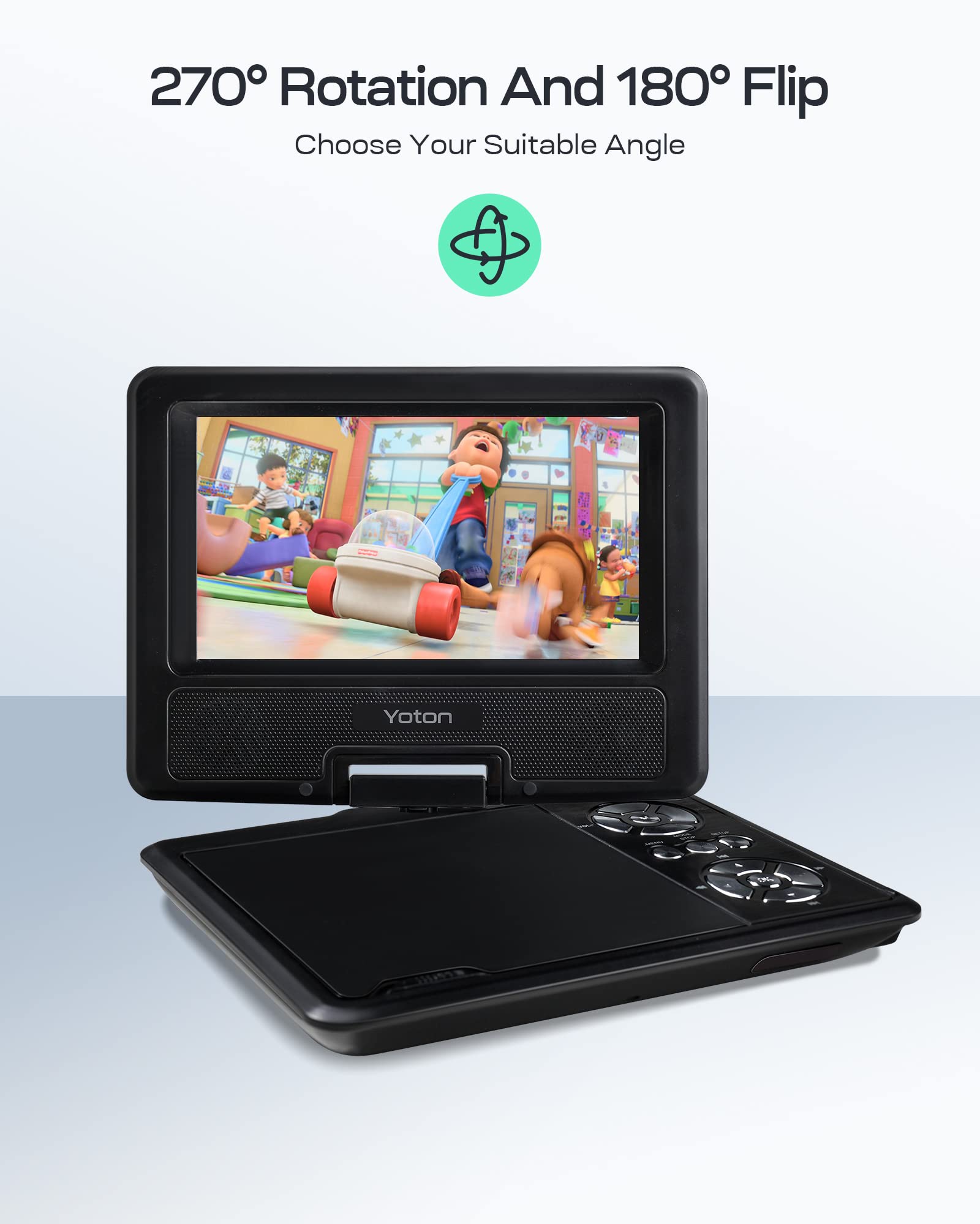 Yoton 9.5" Portable DVD Player for Kids and Car, 7.5" Swivel HD Screen with 4-6 Hours Built-in Battery