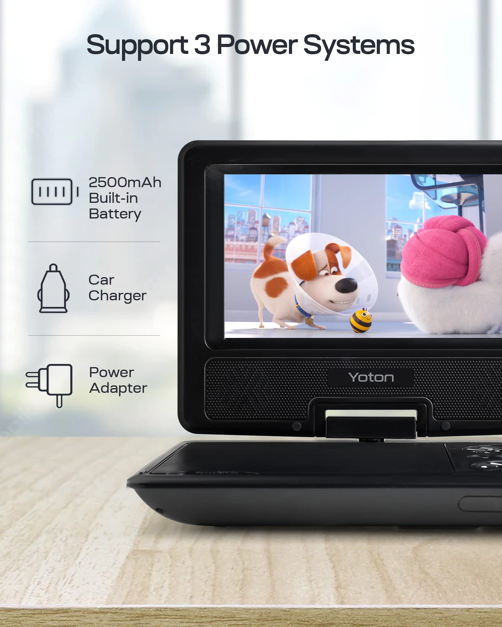 Yoton 9.5" Portable DVD Player for Kids and Car, 7.5" Swivel HD Screen with 4-6 Hours Built-in Battery