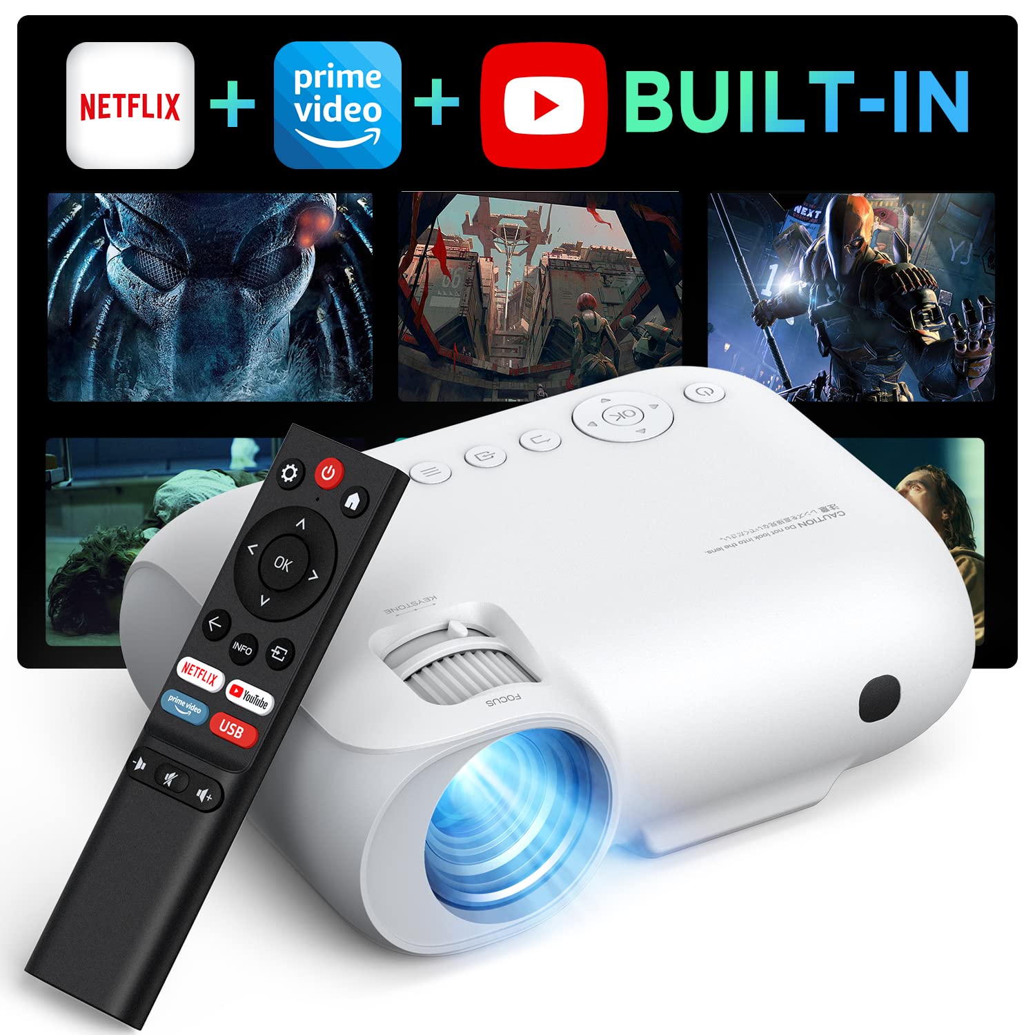 Yoton Y9 APP Built-in Video  Home Theater, 4K Supported 1080P Native 450ANSI Lumen Projector