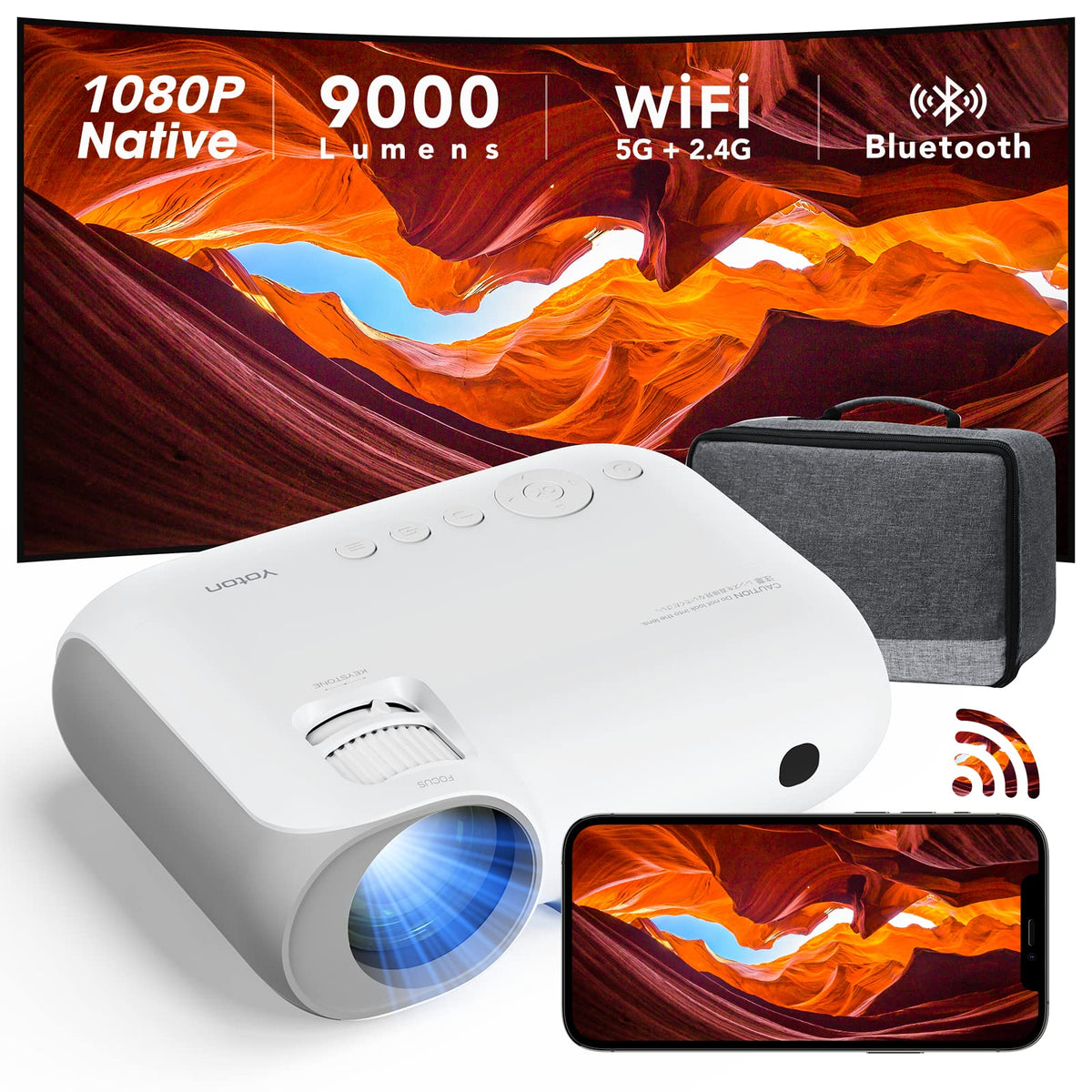 Projector with 5G WiFi and Bluetooth - 1080P Native Outdoor Portable ...