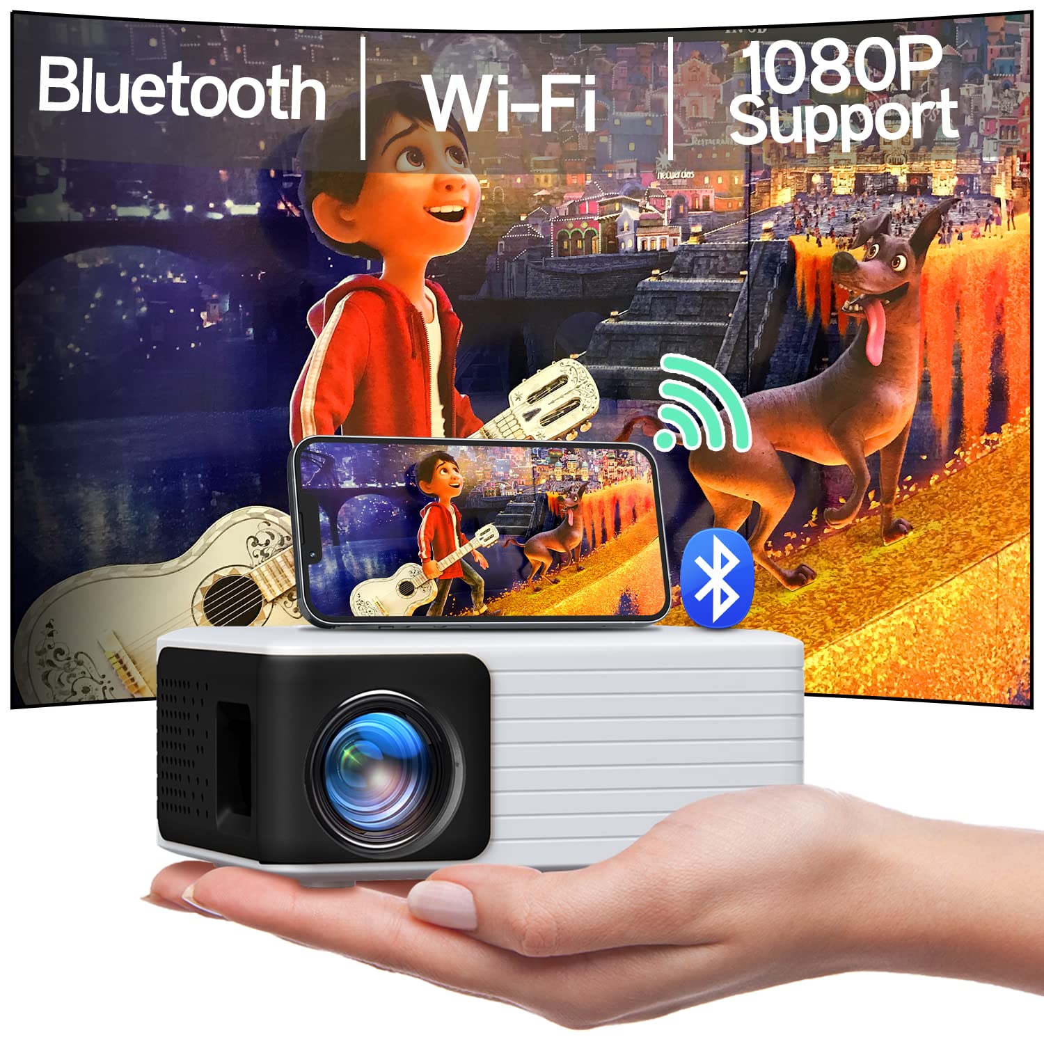 Yoton Y3pro Mini Projector 1080P HD with Bluetooth，Compatible with Phone